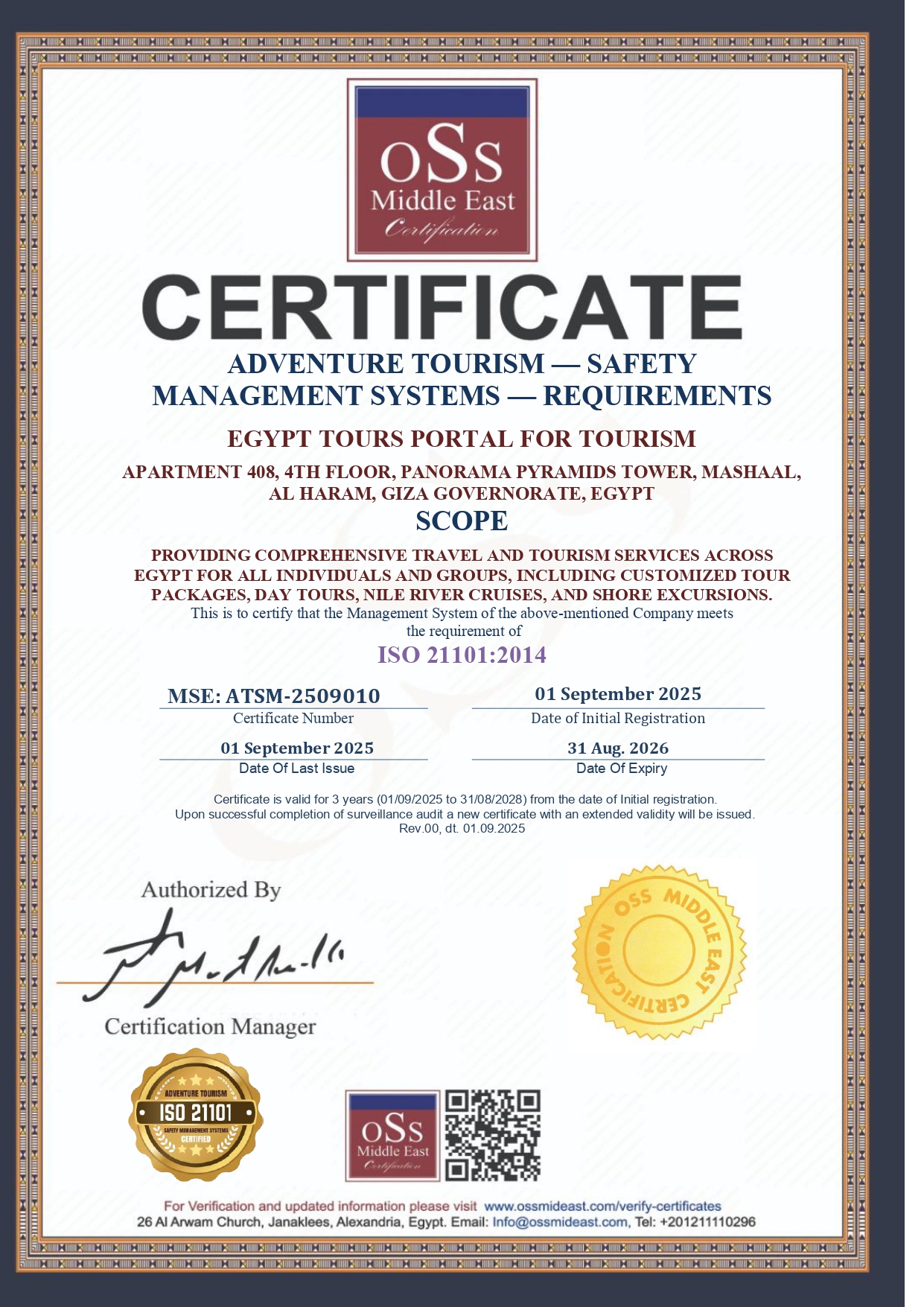 Egypt Tours Portal Obtiene las Certificaciones ISO 9001:2015 e ISO 45001:2018